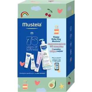 Акция MUSTELA «Happy Baby-Day»: нежный очищающий гель для тела и волос 750 мл, крем для смены подгузников 100 мл, крем для лица Hydra Bebe 40 мл, лосьон для тела Hydra Bebe 50 мл и наклейка на автомобиль «Baby On Board»