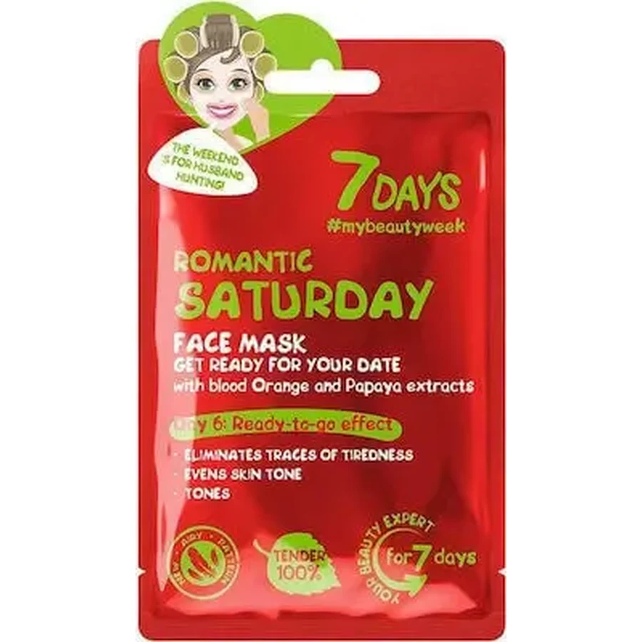 7DAYS Romantic Saturday Sheet Mask — маска для придания сияния тусклой коже с экстрактами сангины и папайи, 28 г: цены и характеристики