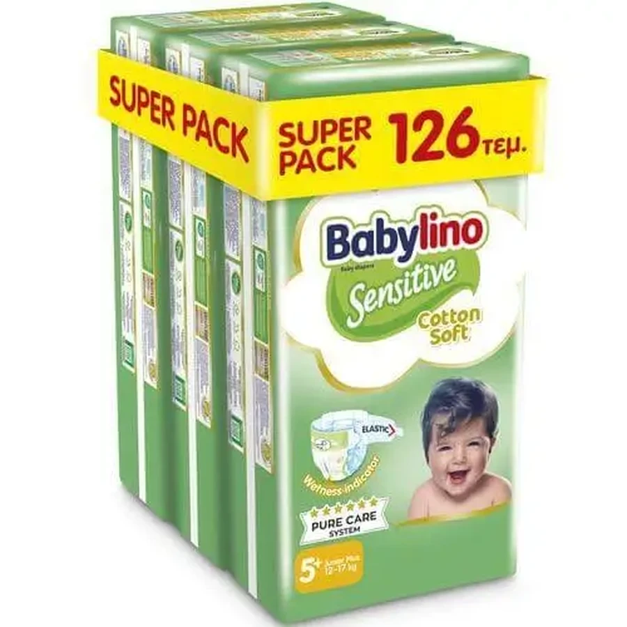 BABYLINO Sensitive Cotton Soft №5+ 12–17 кг СУПЕРПАКЕТ 126 штук: ціни та характеристики