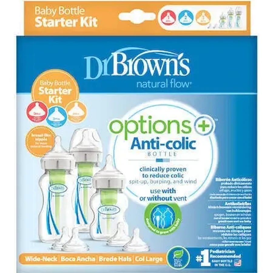 DR BROWN'S Набор из 3 пластиковых бутылочек Options+ Anti-Colic Bottles с силиконовыми сосками для детей от 0 месяцев: 2 шт. по 270 мл и 1 шт. по 150 мл WB 03606: цены и характеристики