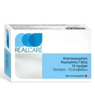 REAL CARE стерильна бавовняна марля в пакетику, 15x15 см, 12 шт.