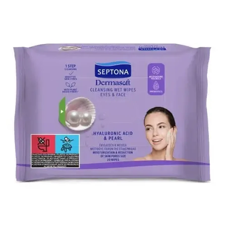 SEPTONA Dermasoft Гіалуронова кислота та перли Серветки з гіалуроновою кислотою та перлами, 20 шт., 1+1: ціни та характеристики