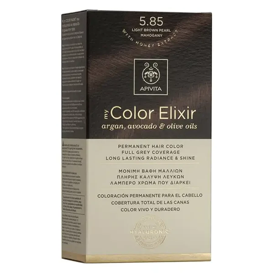 Apivita | My Color Elixir — постоянная краска для волос № 5.85 «Светло-коричневый с жемчужным оттенком махагони» | 50 мл: цены и характеристики
