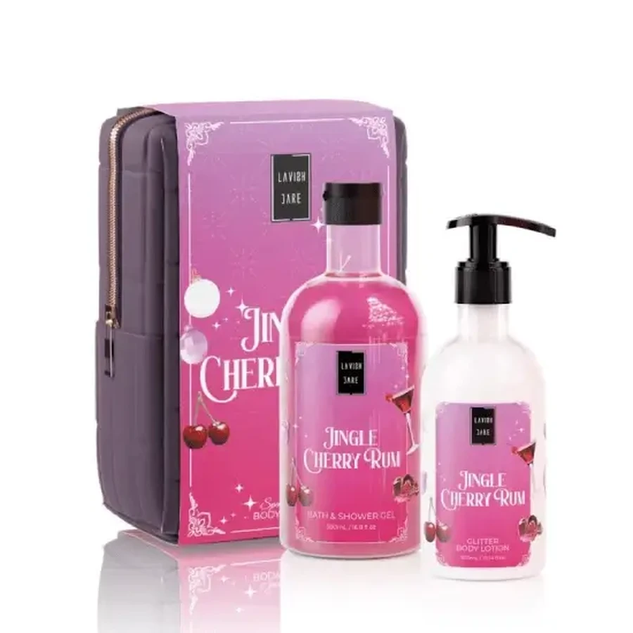 LAVISH CARE XMAS Акційна пропозиція: гель для душу «Jingle Cherry Rum», 500 мл, молочко для тіла з блискітками, 300 мл та подарункова коробка, 1 шт., 1 набір: ціни та характеристики