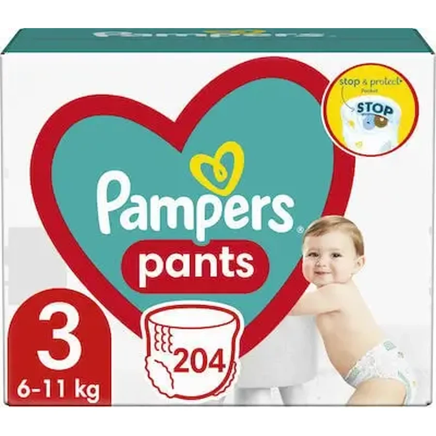 PAMPERS Дитячі підгузки-штанці Pull-up № 3, 6–11 кг, місячний набір, 204 штуки: ціни та характеристики
