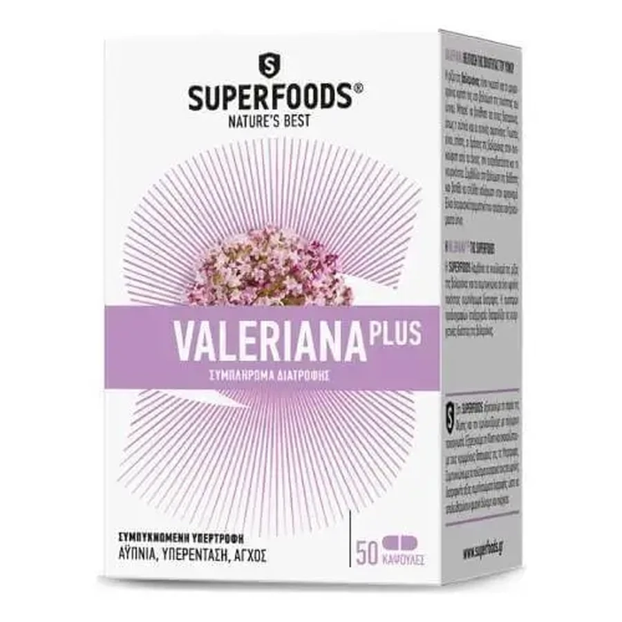 SUPERFOODS Valeriana Plus 1200 мг Пищевая добавка для улучшения качества сна 50 капсул: цены и характеристики