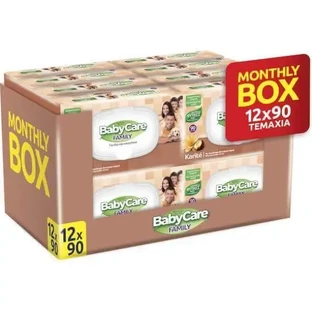 BABYCARE Family Baby Wipes для всієї родини з екстрактом масла ши (12 пачок по 90 штук) Коробка