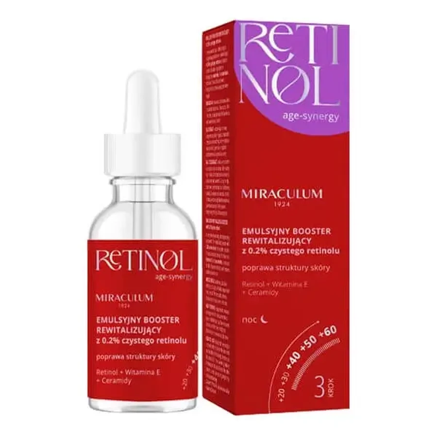 Miraculum Retinol Age-Synergy, відновлюючий бустер для обличчя з 0,2% ретинолом, на ніч, 30 мл: ціни та характеристики