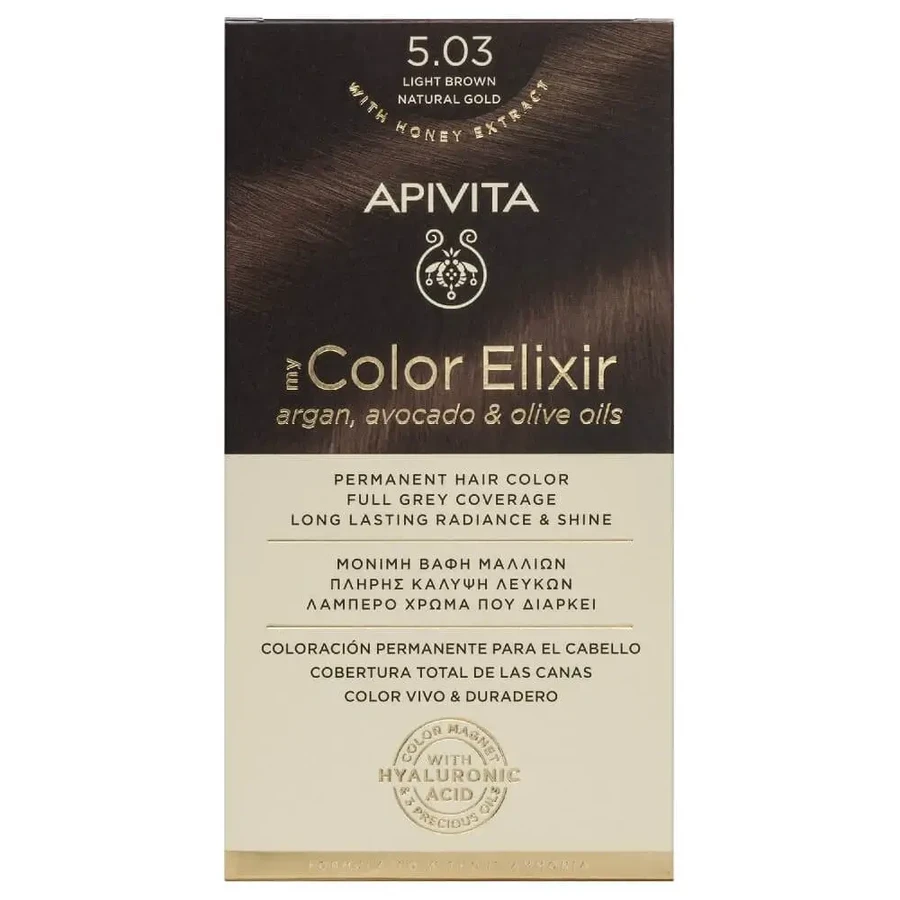 Apivita | My Color Elixir Перманентная краска для волос № 5.03 Светло-коричневый «Натуральный мед» | 50 мл: цены и характеристики