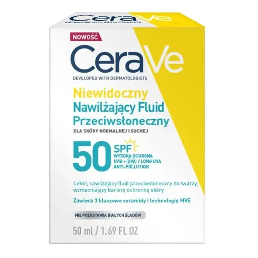 CeraVe, незаметный увлажняющий солнцезащитный флюид SPF50, 50 мл: цены и характеристики