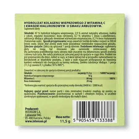 Intenson Колаген + гіалуронова кислота + вітамін С, порошок, смак кавуна, 11,5 г: ціни та характеристики