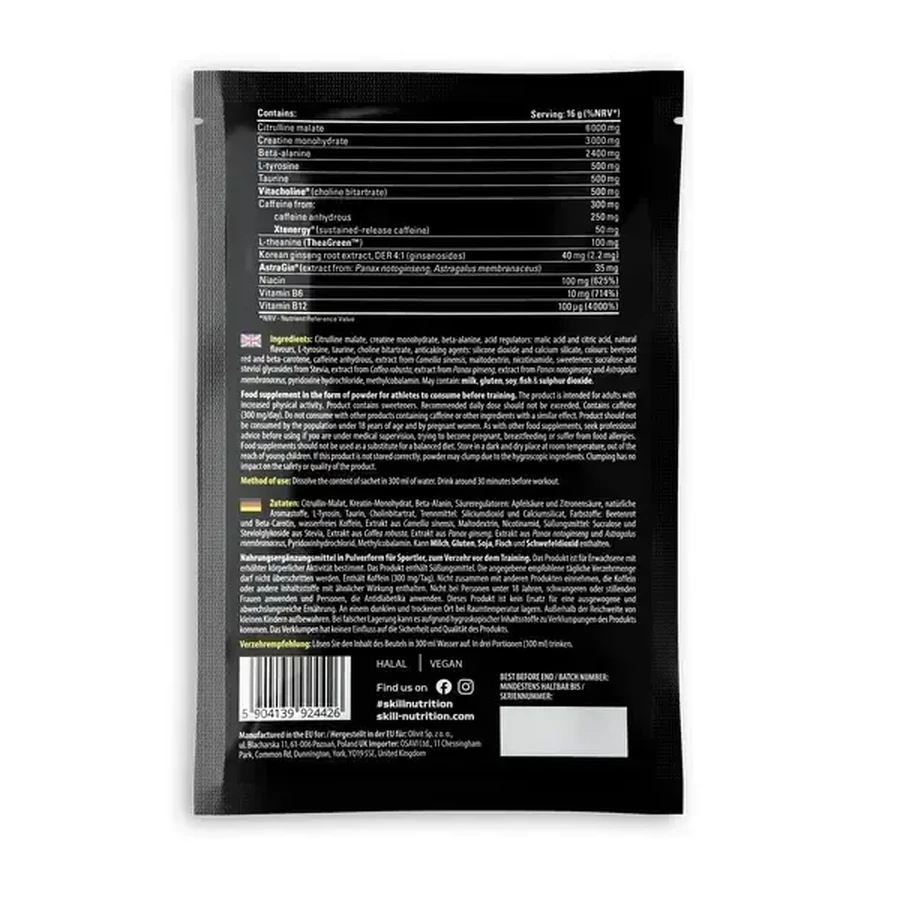 Skill Nutrition Pre-Workout, порошок, вкус «тропический пунш», 16 г: цены и характеристики