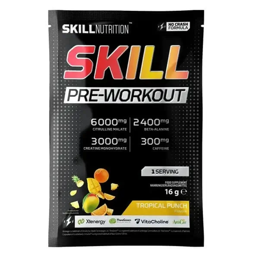 Skill Nutrition Pre-Workout, порошок, вкус «тропический пунш», 16 г: цены и характеристики
