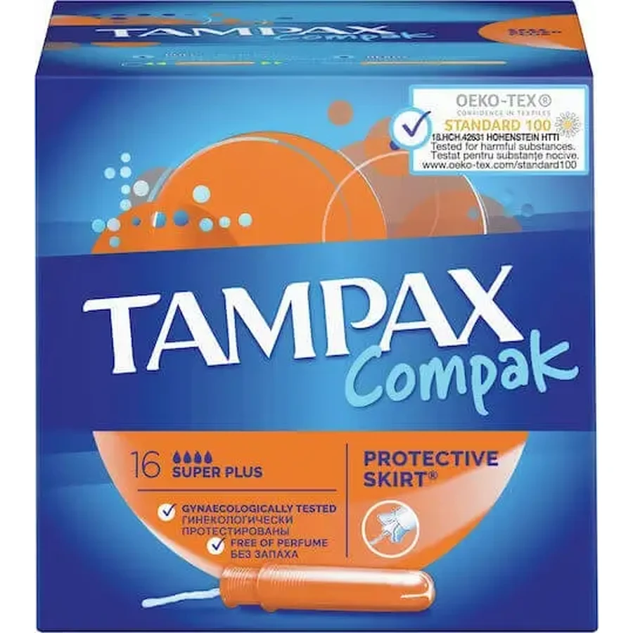 TAMPAX Compak Super Plus Тампоны с аппликатором для обильных выделений, 16 штук: цены и характеристики