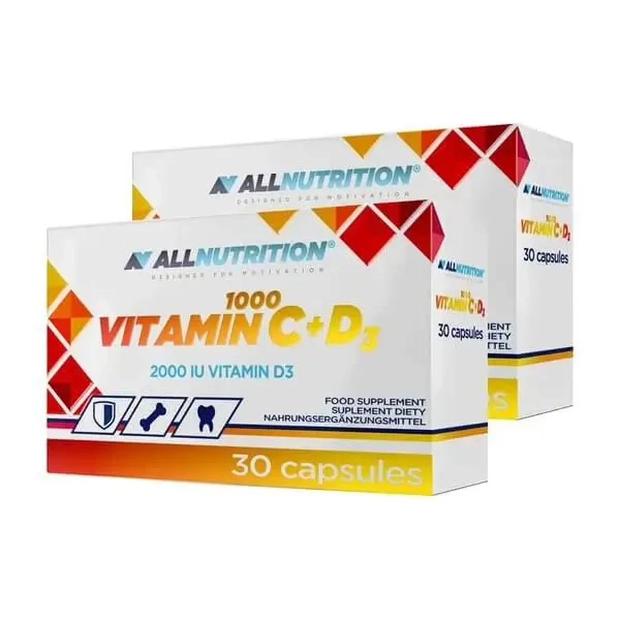 Набор из 2 упаковок Allnutrition Vitamin C 1000 + D3, капсулы, 30 шт.: цены и характеристики