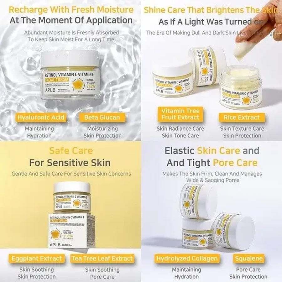 APLB Retinol Vitamin C Vitamin E Facial Cream, крем проти зморшок для обличчя з ретинолом та вітамінами С і Е, 55 мл: ціни та характеристики