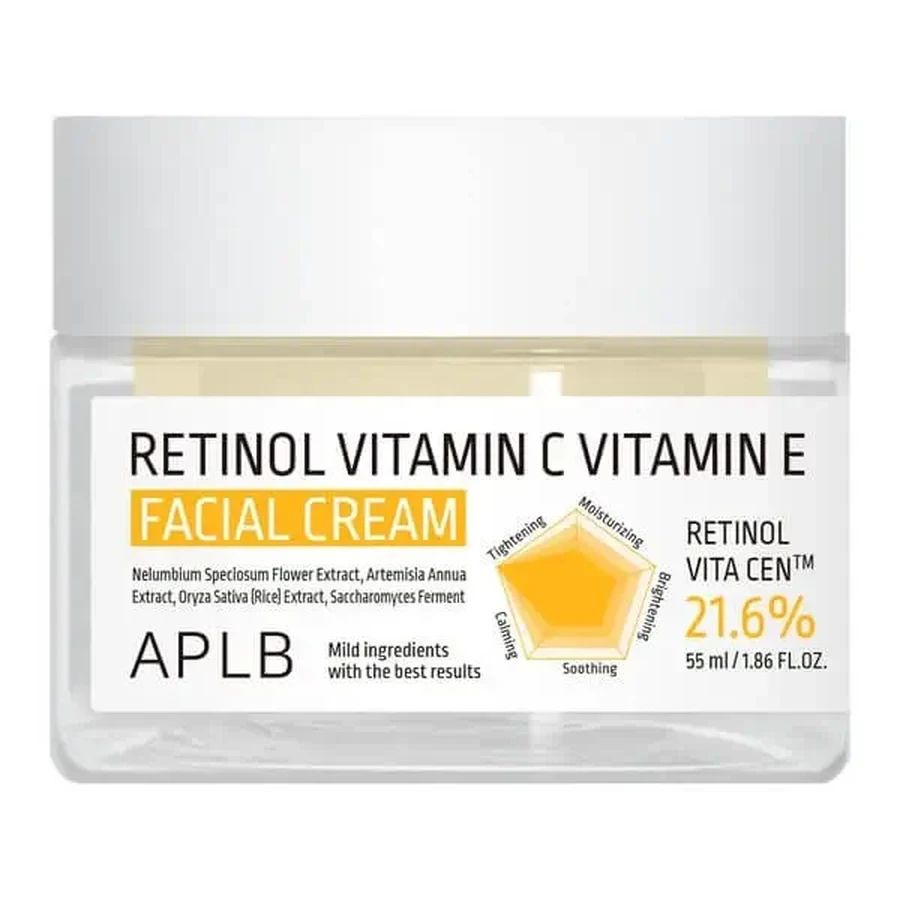APLB Retinol Vitamin C Vitamin E Facial Cream, крем проти зморшок для обличчя з ретинолом та вітамінами С і Е, 55 мл: ціни та характеристики