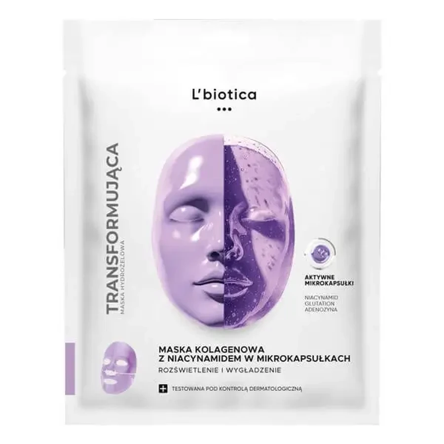 L'biotica, коллагеновая маска с ниацинамидом в микрокапсулах, для сияния и разглаживания кожи, 1 шт.: цены и характеристики