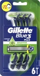 GILLETTE Blue 3 Plus Sensitive Одноразова бритва з 3 лезами та змащувальною смужкою для чутливої шкіри, 6 штук