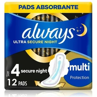 ALWAYS Ulatra Secure Night Multi Protection Pads з крильцями, розмір 4, 12 штук