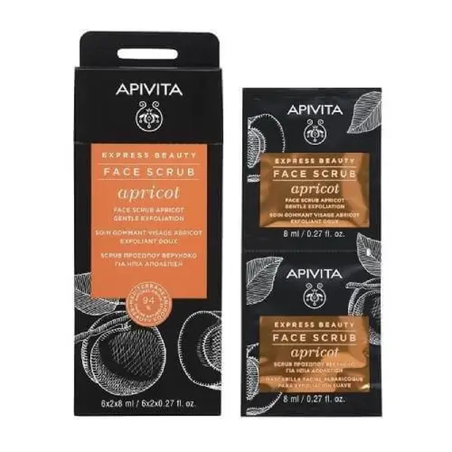 APIVITA Express Beauty Face Scrub для делікатного пілінгу з абрикосами 2x8 мл: ціни та характеристики