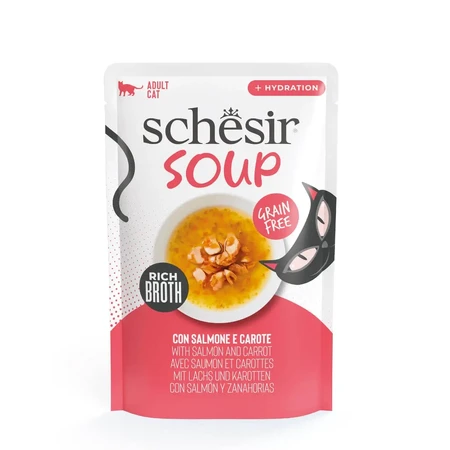 SCHESIR Complementary Soup, лосось і морква, пакетик вологого корму для котів без зернових (у бульйоні), 40 г: ціни та характеристики