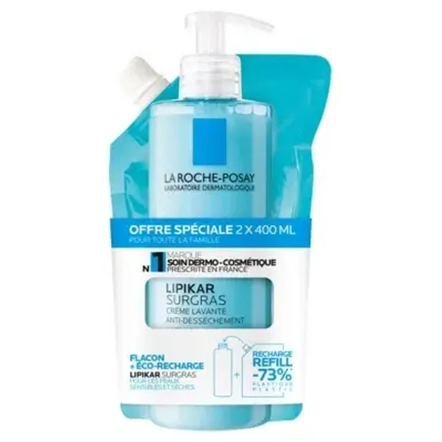 La Roche-Posay Lipikar Surgras Очищуючий крем проти сухості шкіри 400 мл + Екологічна заправка 400 мл: ціни та характеристики