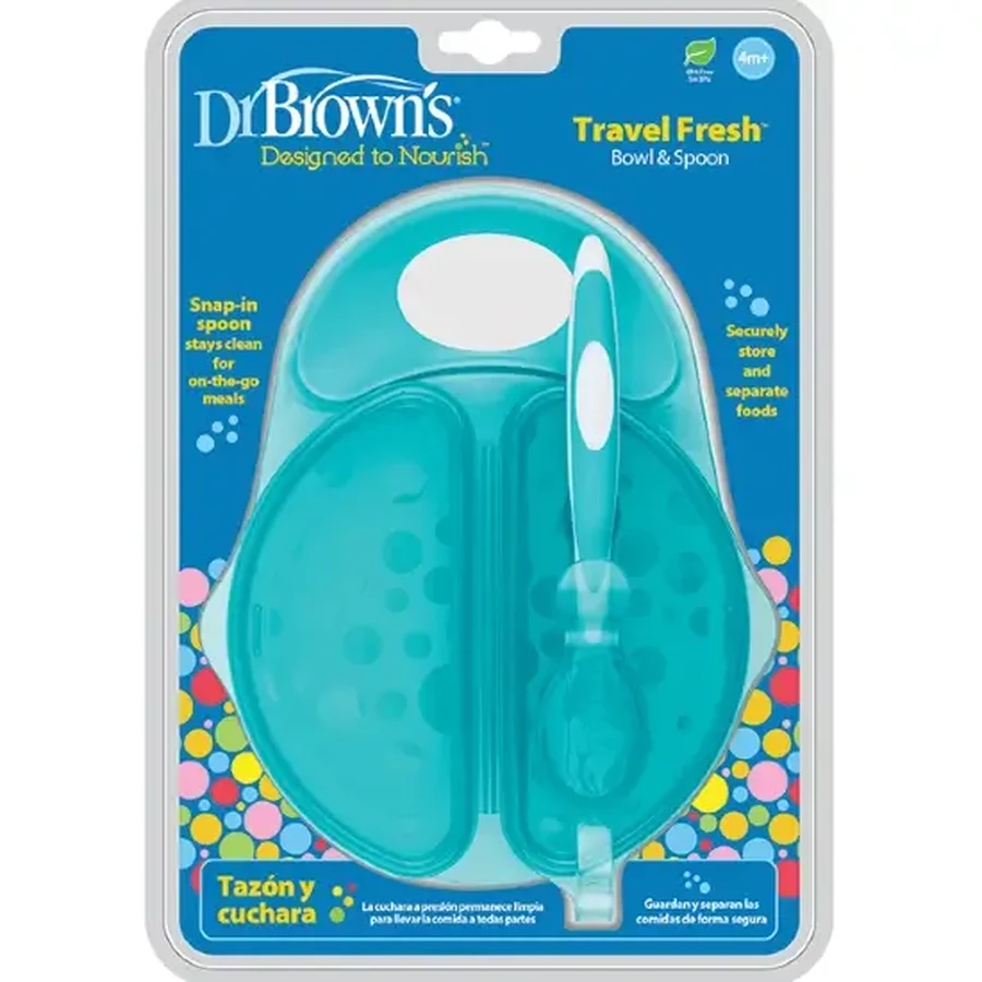 DR BROWN'S Travel Fresh Food — миска с крышкой и ложкой для кормления, зеленая, TF 010: цены и характеристики