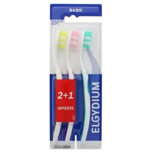 Зубна щітка Elgydium Basic Soft, упаковка з 2 штук + 1 у подарунок