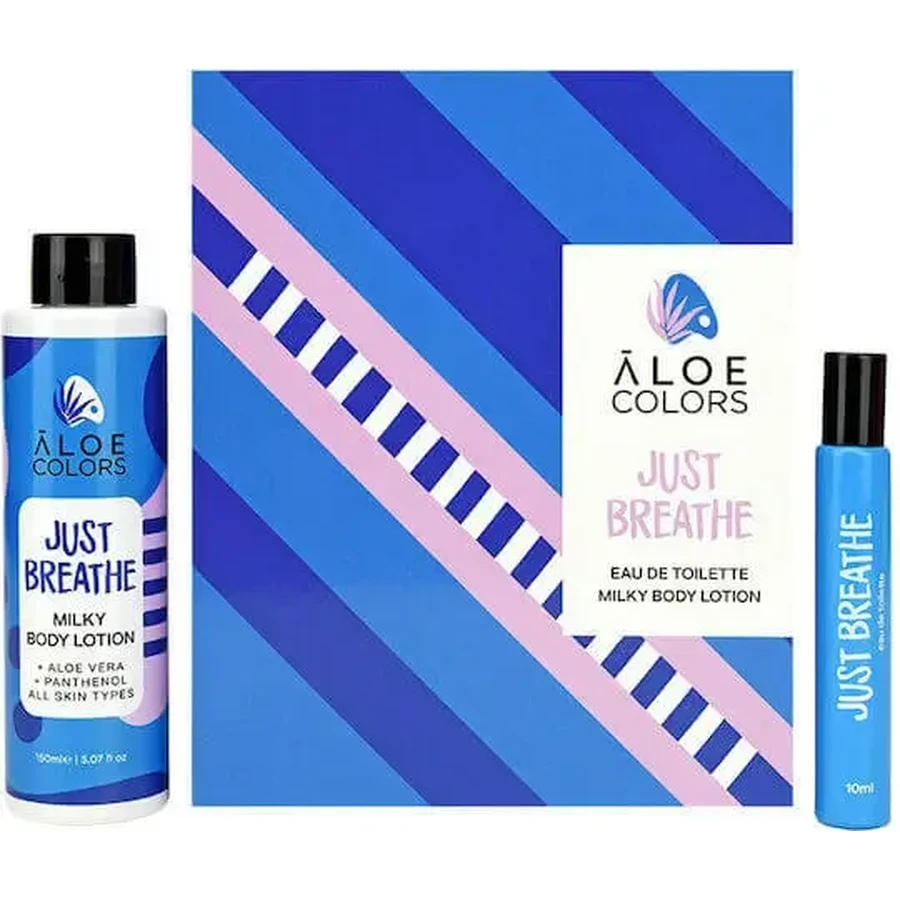 Подарочный набор ALOE COLORS: туалетная вода «Just Breathe 2024» для женщин, 10 мл, и молочко для тела «Just Breathe Milky Lotion», 150 мл: цены и характеристики