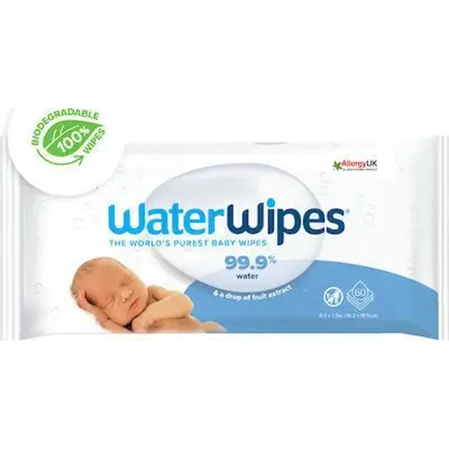 Серветки WATER Wipes Bio, 100% біорозкладні, без запаху, містять 99,9% води, 60 штук: ціни та характеристики