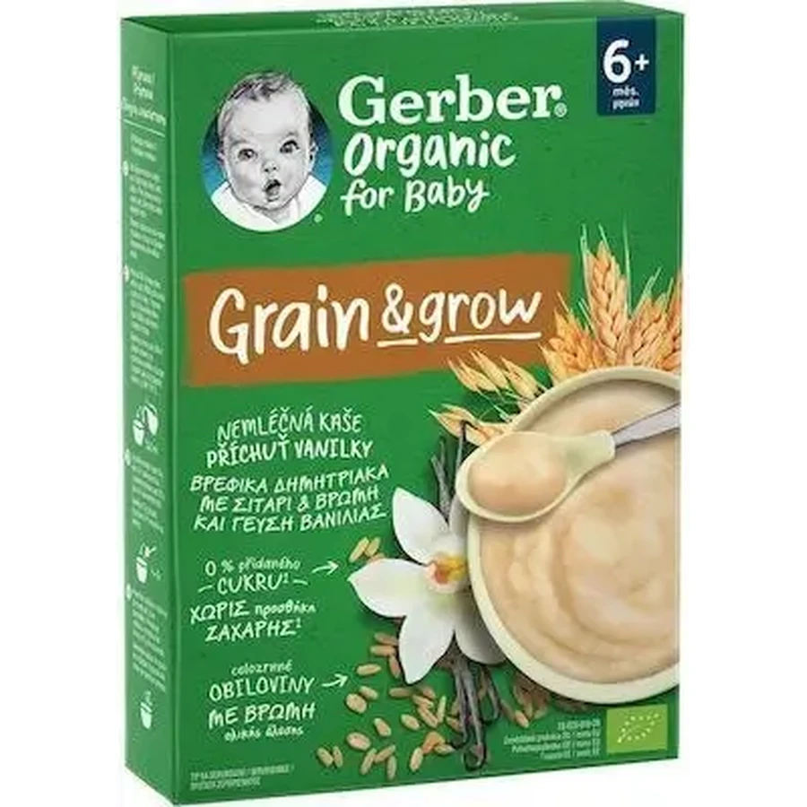 GERBER Organic Baby Cereal із пшеницею, вівсом та ароматом ванілі. З 6 місяців. 200 г: ціни та характеристики