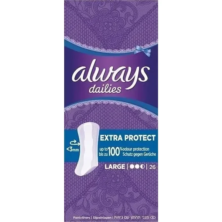 ALWAYS Dailies Extra Protect Large Серветки з підвищеним вбиранням 2,5 краплі, 26 штук: ціни та характеристики