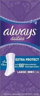 ALWAYS Dailies Extra Protect Large Серветки з підвищеним вбиранням 2,5 краплі, 26 штук