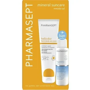 PHARMASEPT Акційна пропозиція: сонцезахисний крем для обличчя та тіла Heliodor SPF 50, 150 мл, та в подарунок — гігієнічний крем для душу в дорожньому форматі, 100 мл