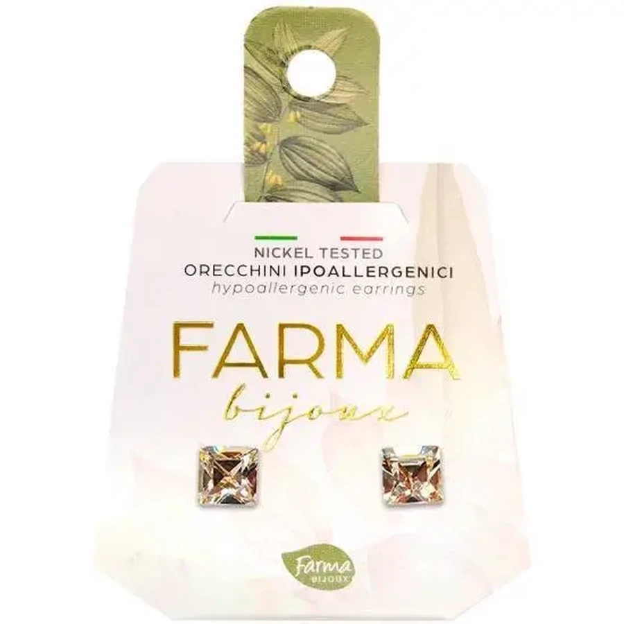 FARMA BIJOUX Гипоаллергенные серьги с квадратными кристаллами 6 мм: цены и характеристики