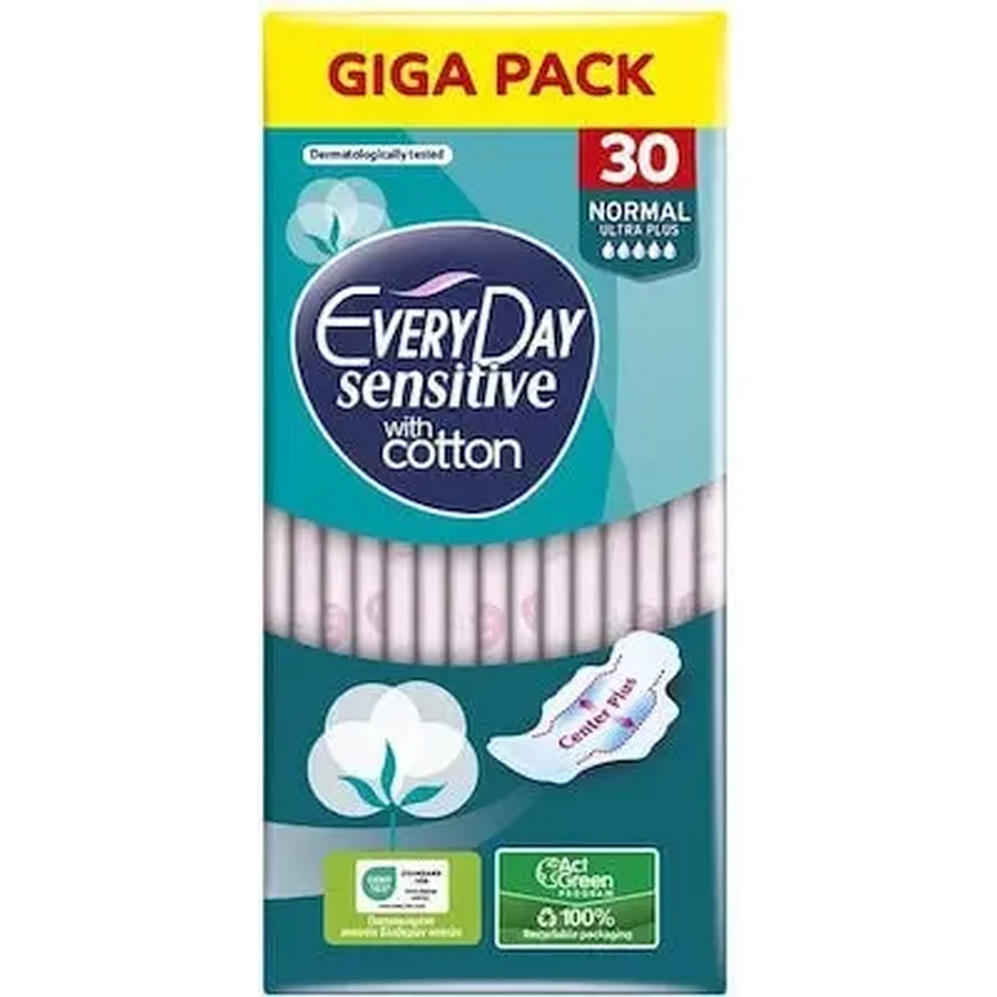 EVERYDAY Giga Pack Ніжні гігієнічні серветки з бавовною Normal Ultra Plus, 30 штук: ціни та характеристики
