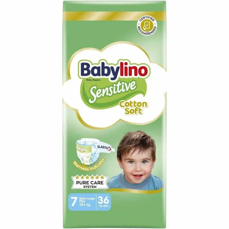 BABYLINO Sensitive Cotton Soft No.7 Самоклеючі підгузки для дітей вагою 15+ кг, 36 штук: ціни та характеристики