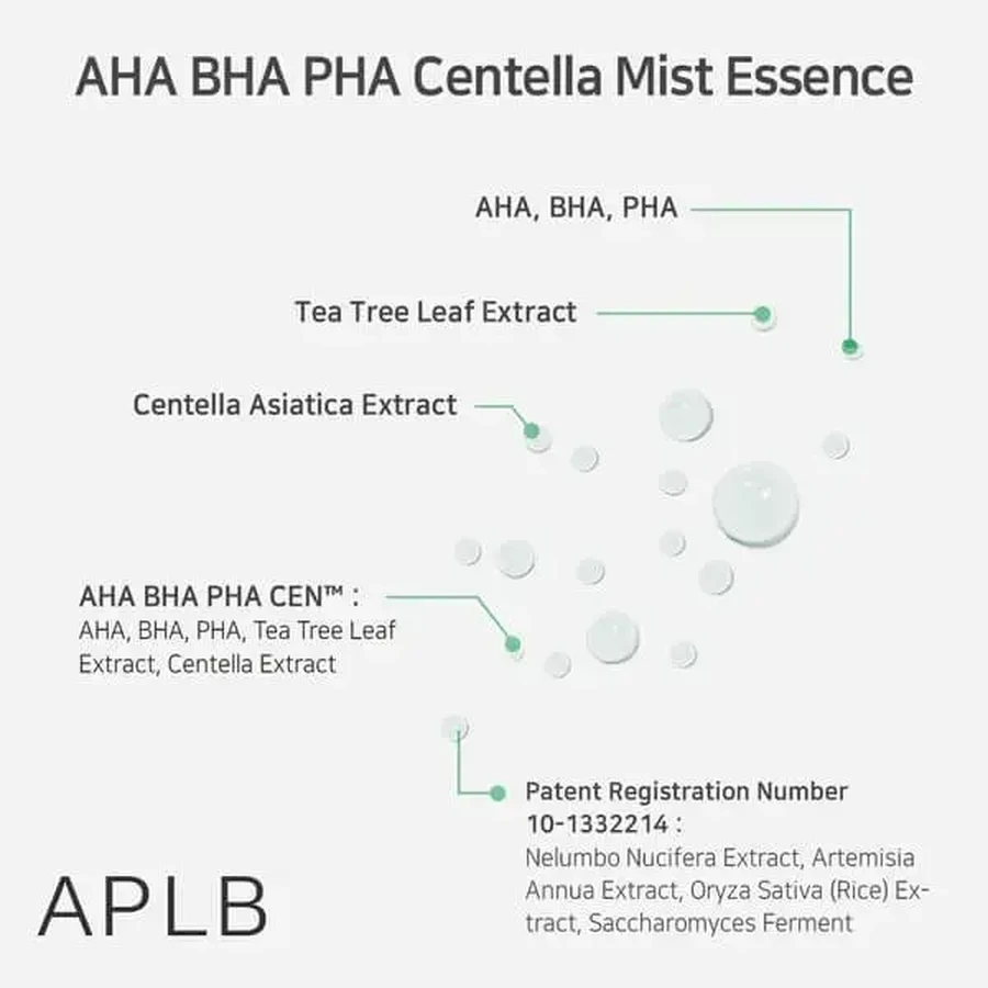 APLB AHA BHA PHA Centella Mist Essence, спрей-эссенция для лица с кислотами и центеллой азиатской, 105 мл: цены и характеристики