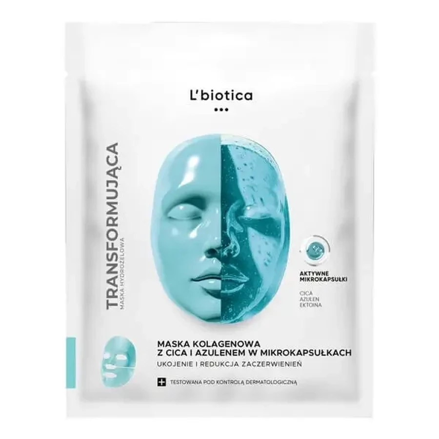 L'biotica, коллагеновая маска с CICA и азуленом в микрокапсулах, успокаивающее действие и уменьшение покраснений, 1 шт.: цены и характеристики