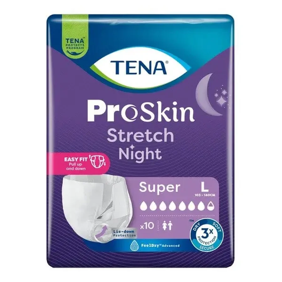 Tena Stretch ProSkin Super Night, нічні підгузки-трусики, розмір L, 10 шт.: ціни та характеристики