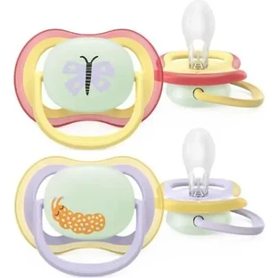 AVENT Ultra Air Силиконовая ночная соска для детей от 0 до 6 месяцев, 2 шт.