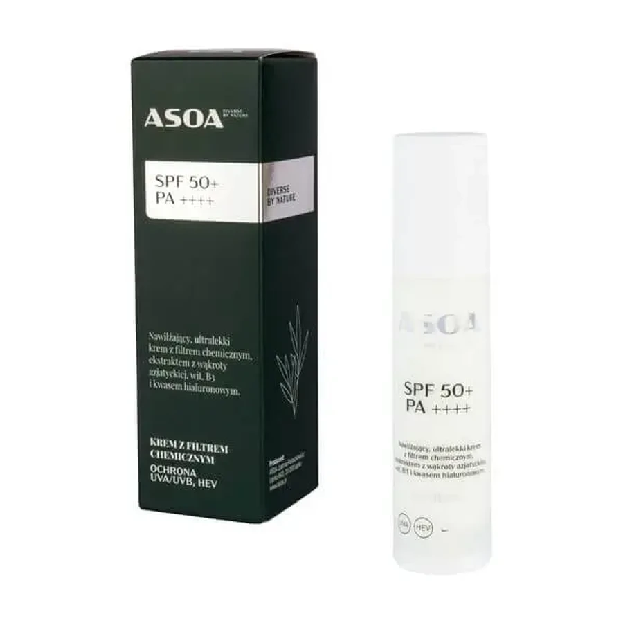 Asoa, крем для лица SPF 50+ PA++++, с химическим фильтром, 50 мл: цены и характеристики