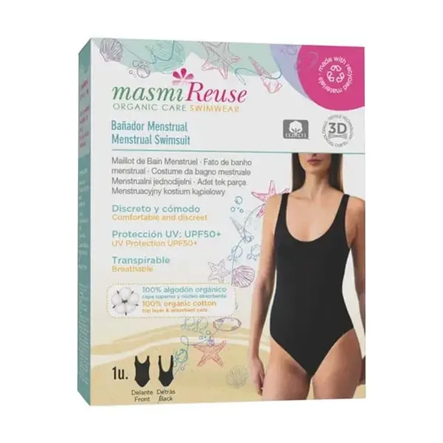 Masmi Reuse — одночастный купальник для использования во время менструации, UPF 50+, черный, размер XS, 1 шт.: цены и характеристики