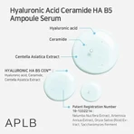 APLB Hyaluronic Acid Ceramide HA B5 Ampoule, зволожуюча сироватка для обличчя з гіалуроновою кислотою, церамідами та вітаміном B5, 40 мл: ціни та характеристики
