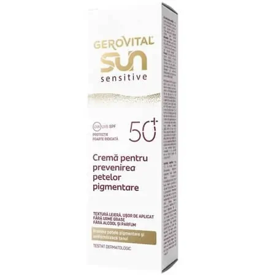 Крем для лица против пигментных пятен с SPF 50+ Sun Sensitive, 50 мл, Gerovital: цены и характеристики
