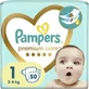 PAMPERS Premium Care Newborn Value Pack № 1 для детей весом 2–5 кг, 50 штук