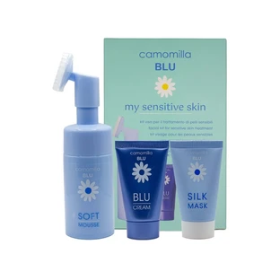 Набір CAMOMILLA Blu My Sensitive Skin Box із пінкою для вмивання обличчя 100 мл, живильною та зволожуючою маскою для обличчя 30 мл та відновлювальним кремом проти сухості та подразнень 30 мл