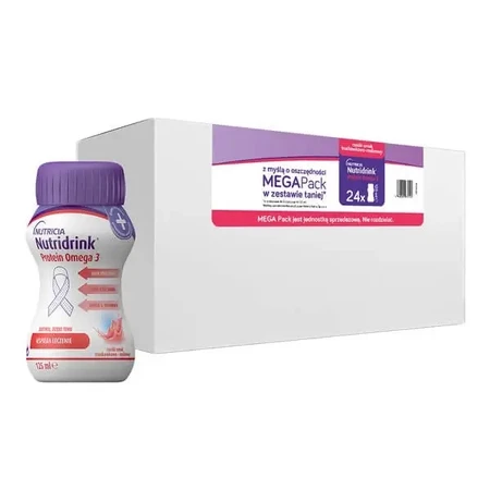 Nutridrink Protein Omega 3, набір MEGA Pack зі смаком полуниці та малини (6 × 4) × 125 мл: ціни та характеристики