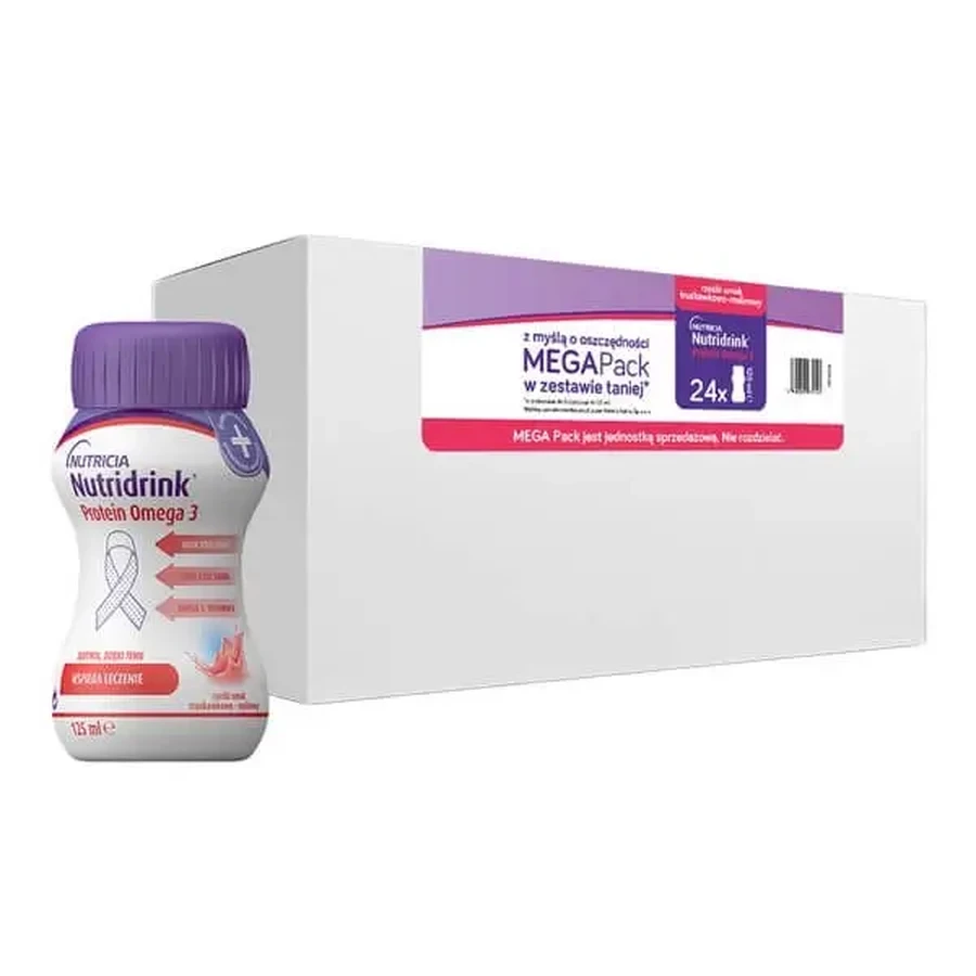 Nutridrink Protein Omega 3, набір MEGA Pack зі смаком полуниці та малини (6 × 4) × 125 мл: ціни та характеристики